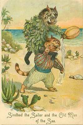 Impresión Louis Wain Simbad El marinero y el viejo del mar, arte para gatos 4x6"-16x24" Foto 1 de 4