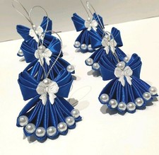 6 Angels Luxury Blue Satin with Ivory Pearls Handmade Christmas Tree Decorations