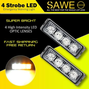2 x Amber White 4 LED Truck Car ATV Hazard Flash Strobe Lights - Picture 1 of 8