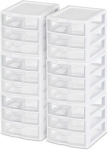 6-Pack Plastic Stackable Storage Drawer, 3 Small Organizer Drawers, Clear View - Picture 1 of 35