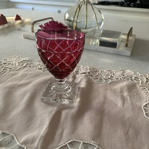 vintage cut glass crystal Footed Red Glass, Cup or Single Flower ๐บ Vase - Picture 1 of 5