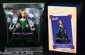 Muñeca Barbie de vacaciones 2004 coleccionista sello a juego adorno de Navidad lote 2 O. - Imagen 1 de 3