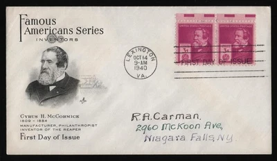 #891 3c Cyrus H McCormick-Pair, Art Craft-Damaged Flap **ANY 5=FREE SHIPPING** - Image 1 of 2