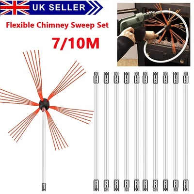 7/10M Flexible Chimney Sweep Set DIY Flue Sweeping Brush Rod Kit Chimney Typhoon - Image 1 of 4
