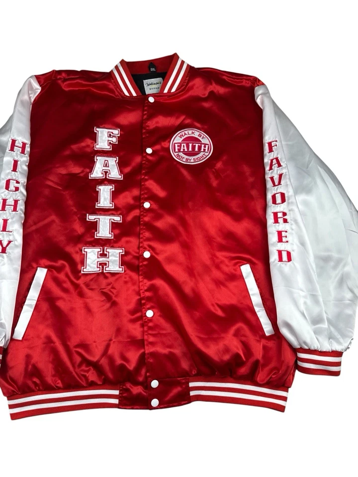 Chaqueta Walk In Faith roja satinada con botones para hombre 5XL manga cosida muy favorecida Foto 1 de 4