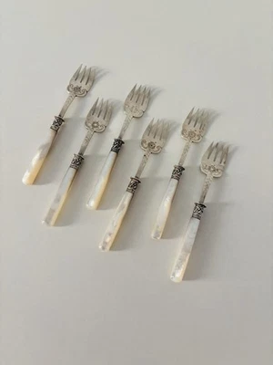 6 Sardinengabeln 925 Sterling Sheffield Silber und Perlmutt - Bild 1 von 4