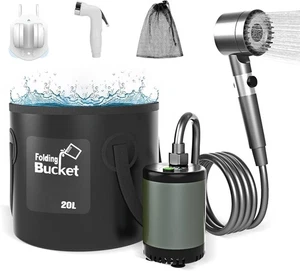 Tragbares Camping Outdoor Duschset mit 20L zusammenklappbarem Eimer 10000mAH Aufladen - Bild 1 von 6