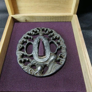 Tsuba Samurai Sword Katana Edo wave design Japanese antique Japan - Picture 1 of 11