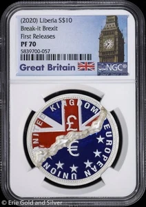 2020 $10 Liberia Proof 1 oz Silver Break-it Brexit NGC PF 70 | First Releases PR - Picture 1 of 4