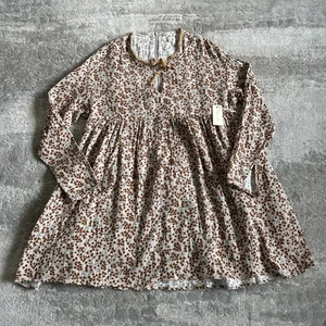 Rylee + Cru Romper Dress Womens Medium Brown Beige Floral Long Sleeve Cotton New - Picture 1 of 11