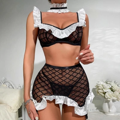 Women Sexy Maid Costume Lingerie Set French Maid Outfit Naughty Babydoll Uniform - Image 1 of 4