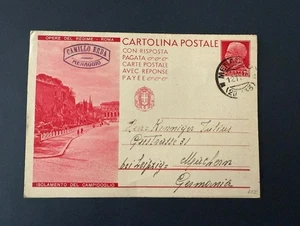 1938 Italy Used 75 cent Red Postal Reply Card with two different views attached - Picture 1 of 2