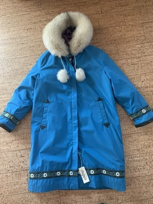 Parka de lana Kerr’s Furs Canada 2 piezas, abrigo exterior piel de zorro pompones inuit nueva con etiquetas Foto 1 de 4