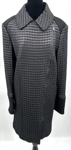 Jaeger Womens Collared Asymmetrical Zipper Front Coat Size 18 Black Quilted Wool - Picture 1 of 13