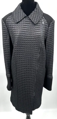 Jaeger Womens Collared Asymmetrical Zipper Front Coat Size 18 Black Quilted Wool - Image 1 of 4