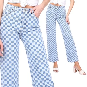Pantalones vaqueros bootcut mujer cuadros tiro medio pierna recta pantalones azul fit - Imagen 1 de 45