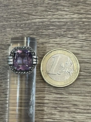 Ancienne bague en argent massif Taille 49 poids 3,5 gr améthyste marcassite - Photo 1/4