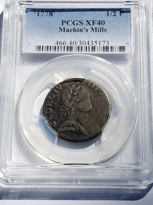 1778 Machin's Mills PCGS XF40  {Vlack 11-78A} Colonial Halfpenny Copper - Image 1 of 4