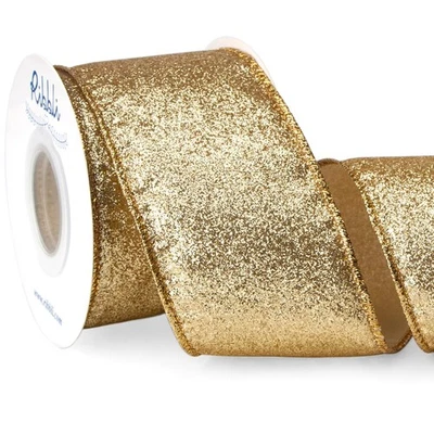 Gold Glitter Wired Ribbon with Gold Metallic Edge,Christmas Ribbon for Wreath... - Image 1 of 4