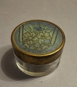 Vintage Glass Vanity Jar Screw On Floral Lid, Powder jar - Picture 1 of 7
