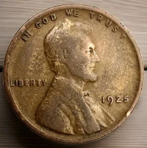 1925 P Lincoln Wheat Cent Woody Improper Alloy Mix Error Wood Grain Penny - Picture 1 of 2