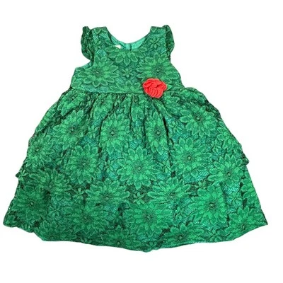 Laura Ashley 连衣裙女孩 2T 绿色蕾丝无袖正式活动花朵女孩 Poofy — 第 1/4 张图片