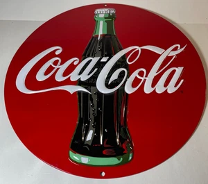 Coca Cola 14" rund Retro Vintage gestanztes geprägtes Blechschild Coke Ande Rooney - Bild 1 von 4
