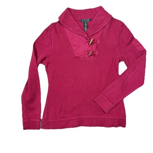 Lauren Ralph Lauren Womens M Pullover Sweater Red Long Slv top Toggle Shawl - Picture 1 of 8