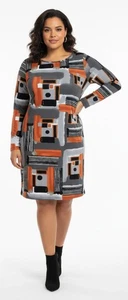 Anthropologie Geo Abstract Sweater Dress L Long Sleeve Mini Y2K Cozy Herbst - Bild 1 von 11