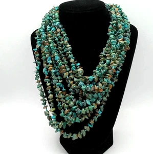 925 Sterling Silver 10 Strand Turquoise Necklace 16" - Picture 1 of 8