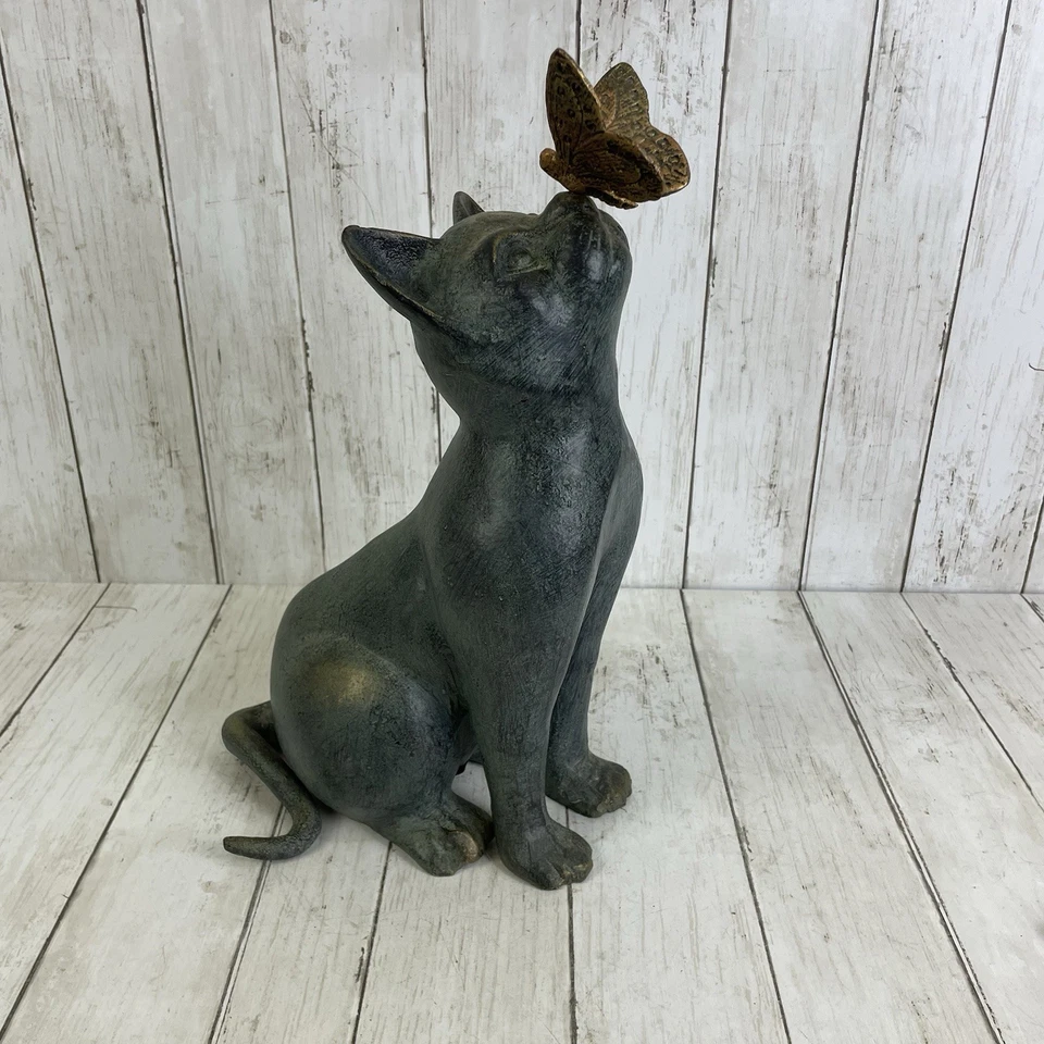 Escultura de jardín SPI de aluminio fundido Curiosity gato y mariposa usada en excelente estado Foto 1 de 4