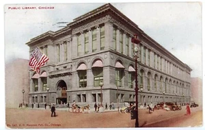 Antigua postal de la biblioteca pública de Chicago, IL dividida publicada en 1908 - Imagen 1 de 2