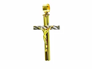 CIONDOLO Croce con Cristo 18K 750/1000 Pendente Bicolore Fantasia - Imagen 1 de 6