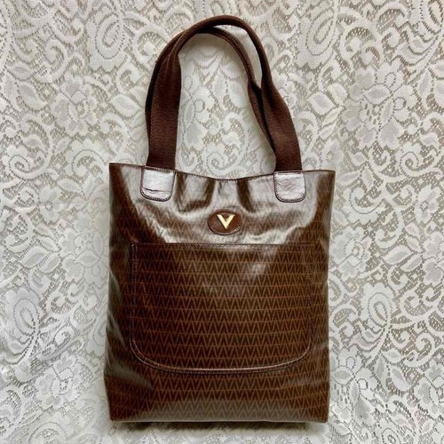 Borsa grande vintage Mario Valentino in tela rivestita marrone