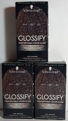 3 Boxes Schwarzkopf Glossify Ash Brown Demi Permanent Customizable Color Gloss  - Image 1 of 4
