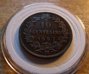 XF 1867 OM ITALY 10 CENTESIMI. Scarce coin with great details. new holder includ - Picture 1 of 2