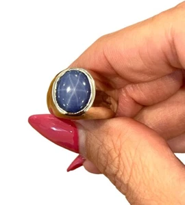 14K Solid White Gold Mens Lab-created Star Sapphire Pinky Ring 12.8 Grams Size 7 - Picture 1 of 6