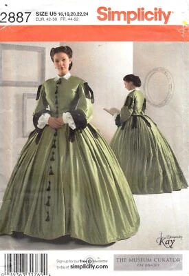 Simplicity 2887 pattern uncut sz 16-24 history costume civil war southern belle - Image 1 of 2