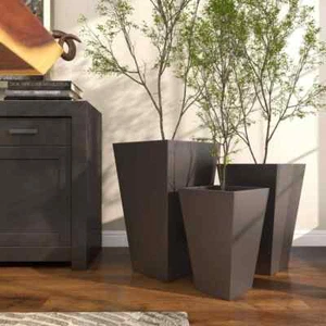 25 in.,21 in.,and 17 in. Large Gray Metal Indoor Outdoor Light Weight Planter wi - Picture 1 of 8