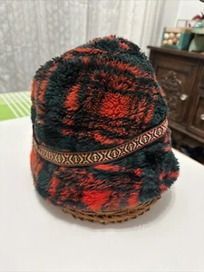 Red Black Tartan Plaid Faux Fur Hat Size XL Cosplay 60’s-70’s Hippy Boho - Picture 1 of 13