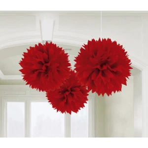 Papier Wabenball rot 3er Set 40 cm Deckendeko Fluffy Ball Pompons Deckenhänger - Bild 1 von 1