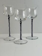 PartyLite Harlequin Glass Votive Candle Holder Blue Stem P7282 Set of 3