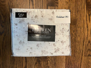 Ralph Lauren FULL 4p Sheet Set Chic Cottage Floral Taupe Brown White NEW!