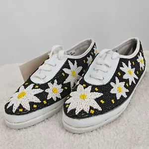 NEW Vintage 1990s Colorwerks Tennis Shoes Beaded Sneakers Floral Daisy Size 6 - Picture 1 of 14