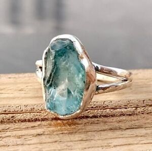 Rough Aquamarine Gemstone 925 Sterling Silver Ring Valentine Jewelry ED-71