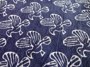 Blue Indigo Cotton Batik BIRD Fabric Wax Resist Dyeing Hand Printed 28 x 490 cm - Picture 1 of 4