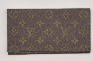 Louis Vuitton Flat Long Wallet Bifold Monogram Dark Leather Canvas - Picture 1 of 7