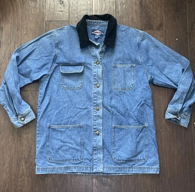 Vtg Ruff Hewn Barn Jacket Women’s Large Denim Chore Coat Corduroy Collar Shacket - Image 1 of 4