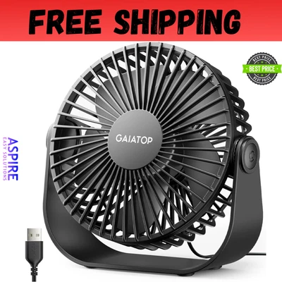BRANDED USB Desk Fan, 3 Speeds with Strong Airflow, 5.5 Inch Quiet Small Portable Table
