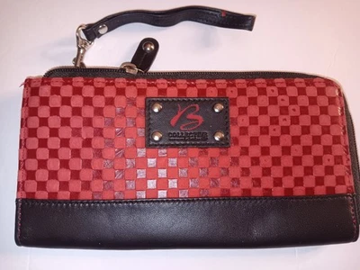 Carteira Buxton Checker Bpard feminina com zíper ao redor]/organizador de pulso, preto/vermelho. - Imagem 1 de 4